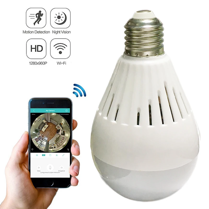 Light Bulb Security Cameras WiFi 960P 360 Panoramic Fisheye Security Surveillance CCTV Motion Detection Remote Control Baby Cam