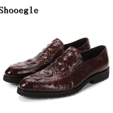 SHOOEGLE полноценно Для мужчин крокодиловой кожи Кожаные модельные туфли без застежки Лоферы черный Кофе Цвета оксфорды обувь для вождения человек