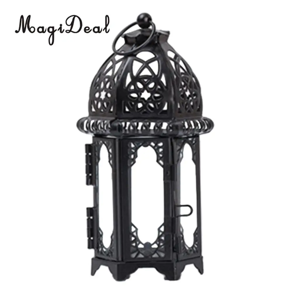 Wrought Iron Glass Wind Light Candle Holder Hanging Lantern Great for Patio Indoor outdoors Events Wedding Party
