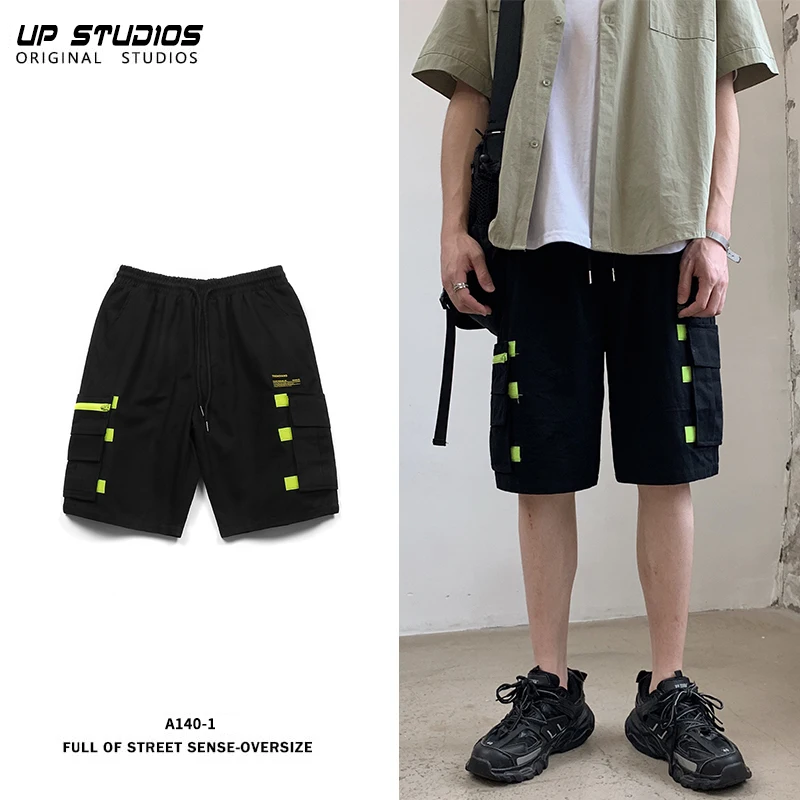 Летние новые японские тренды тонкие однотонные мужские свободные Harajuku корейские рабочие инструменты с большим карманом Джокер повседневные шорты
