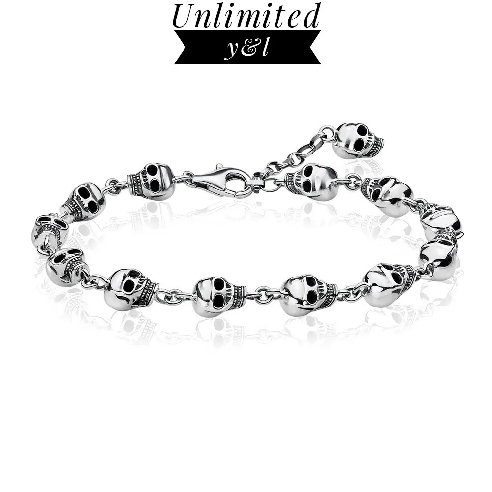 

Skull Link Chain Bracelets 925 Sterling Silver Women Men Punk Thomas Style Rebel Skeleton Fashion Good Jewelry 2019 New Arrivals