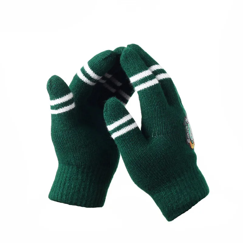 Вязаные перчатки Harri Potter Symbol, зимняя уличная ручная одежда, серые перчатки, зимний костюм для улицы, теплый костюм для косплея, практичные подарки - Цвет: Зеленый