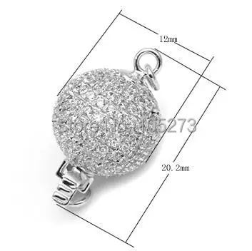 

Round with zirconium 925 silver clasp, 12 mm DIY high-grade natural pearl crystal necklace, bracelet clasp. - L56C