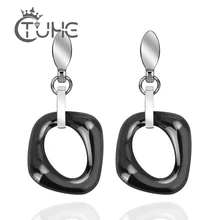 Новинка трендовые ювелирные изделия женские серьги панк стиль черный белый цвета геометрические серьги-гвоздики из керамики лучший подарок для женщин девушек