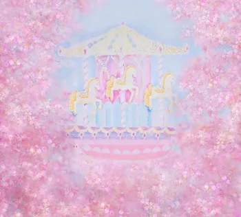 

Vinyl pink color printed Carousel Photography Background Newborn children Birthday Party Backdrop for Photo Studio