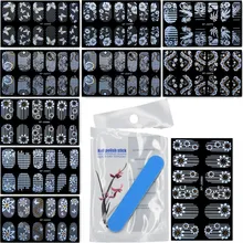 Paquet de 5 autocollants vernis à ongles à couverture complète autocollants adhésifs manucure Wrap, autocollant d'art d'ongle en dentelle blanche + livraison gratuite(China)