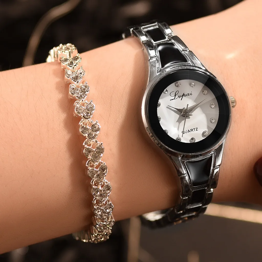 

2019 Fashion Simple Metal Dial Convex Glass Watch Heart Shaped Full Drill Bracelet watch Set Reloj de dama free shipping Wd3 sea