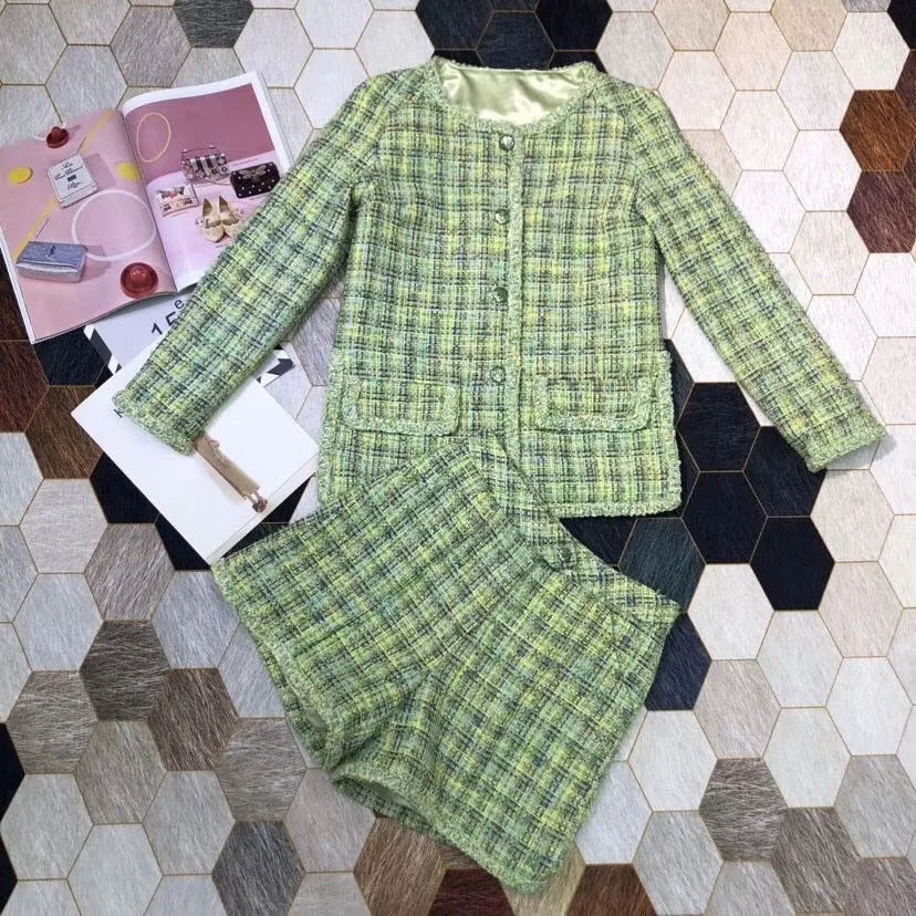 2019 women ladies tweed jacket+shorts sets clothes