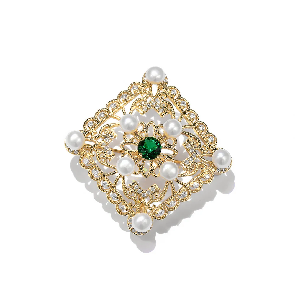 

Konduki Original Golden-color Natural Pearls Square Crystal Brooch For Women Shawl Sweater Pearl Button Cardigan Brooches