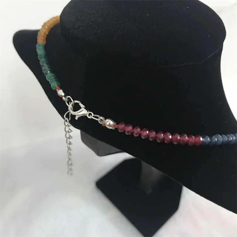 Натуральные изумруды Рубины сапфиры около 3x4 мм бусы женское роскошное ожерелье около 45 см лак Preciosas натуральный камень ожерелье s