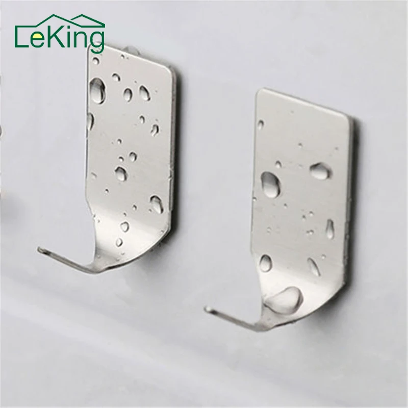 Self Adhesive Hooks Stainless Steel Strong Sticky Stick on Wall Door 8PCs UK 