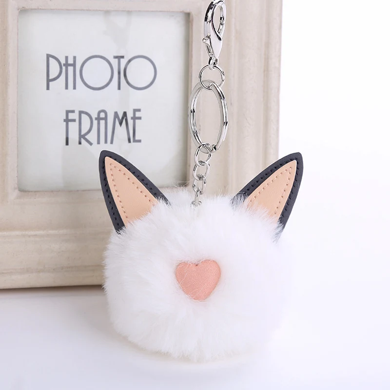 

2017 Fur Pom Pom Kitten Keychain Fake Rabbit fur ball key chain pompom de fourrure pompon Bag Charms bunny keychain Keyring Gift