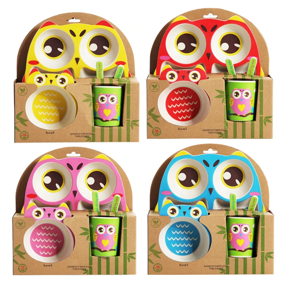5pcs/sets Baby Dish Tableware Set Natural Bamboo Fiber Bowl With Cup Spoon Plate Fork Feeding Dishes for Kids Utensils 5pcs/sets Baby Dish Tableware Set Natural Bamboo Fiber Bowl With Cup Spoon Plate Fork Feeding Dishes for Kids Utensils