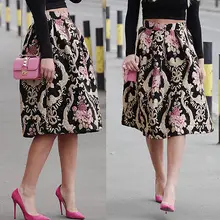 Винтаж Для женщин S юбки стрейч Высокая талия Конькобежец Flared плиссированные качели Высокая Талия Длинные юбки с цветочным принтом Для женщин юбки
