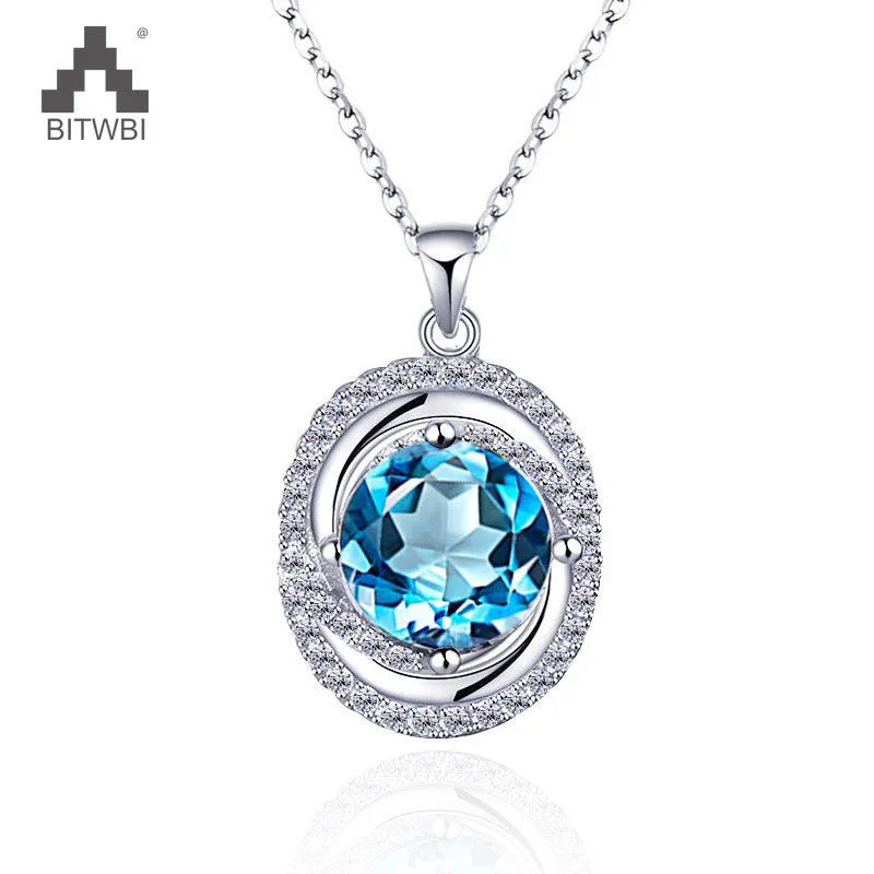 

925 Sterling Silver Necklace Concise Vintage Natural Blue Crystal Clavicle Necklace Pendant For Women Fashion Fine Jewelry