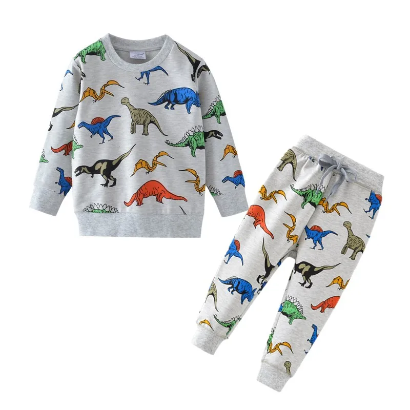 Детские комплекты одежды с динозавром; Весенняя хлопковая рубашка с рисунком и штаны; комплекты одежды с длинными рукавами для мальчиков; детские зимние комплекты - Цвет: FG9010