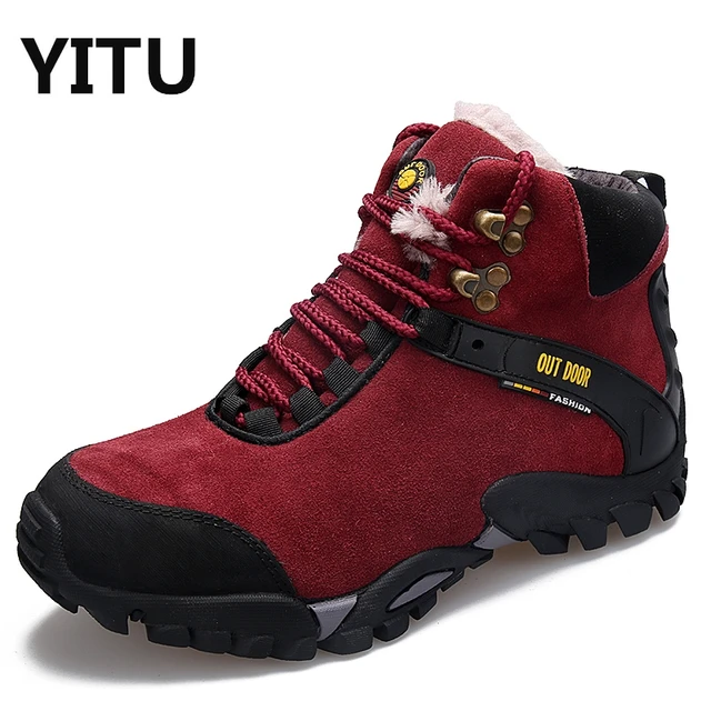 Unisex Size 35 45 Men's Fur Snow Hiking Boots Women Climbing Mountain