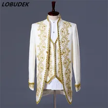 Мужской свадебный костюм(пиджак+ брюки+ жилет), белый, черный, Vogue, Дворцовый стиль, мужские смокинги с золотой вышивкой, классические Женихи, мужской студийный костюм