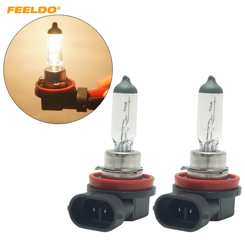

FEELDO 2Pcs Car H8/H9/H11 35W 12V White Fog Lights Halogen Bulb Car Headlights Lamp Car Light Source Parking #2861