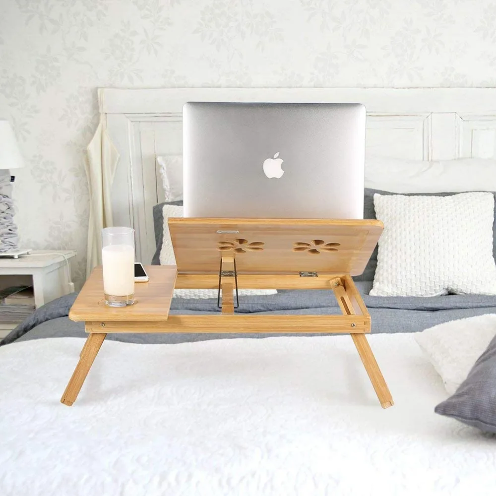 1Pc Adjustable Bamboo Rack Shelf Dormitory Bed laptop stand Two Flowers Book Reading laptop table -