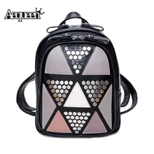 Aequeen 2017 adrette leder rucksack frauen mode student schule rucksäcke für teenager mädchen niet patchwork rucksack