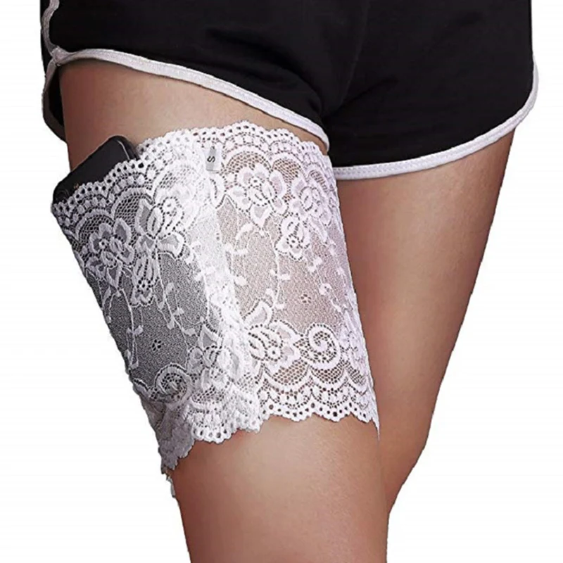 Ladies Non Slip Thigh Phone Card Bag Lace Leg Pocket Running Music Bag Anti-Friction Phone Bag Women Leg Storage Dropshipping