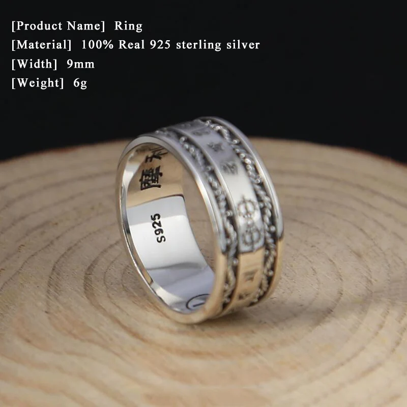 Будда сердце Сутра кольцо Настоящее 925 пробы серебряные ювелирные изделия Lucky Vajra для мужчин и женщин ювелирные изделия Новое счастливое кольцо FR38