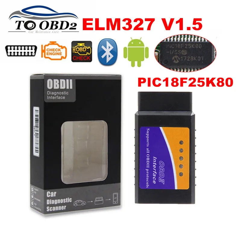 

New OBDII ELM327 V1.5 Bluetooth PIC18F25K80 Chip Works Diesel Cars Hardware V1.5 Software V2.1 For Android/PC ELM 327 V1.5