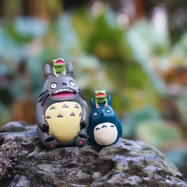 2pcs Miniature Small Blue and Grey Totoros Head with Frog Ghibli Figurines Fairy Garden Supplies Terrarium Accessories | Дом и сад