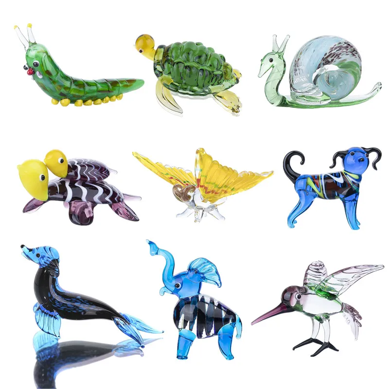 

H&D 9 Styles Animal Figurines Collectible Blown Glass Gifts Ideas Handmade Miniature Animals Collection Home Table Decoration