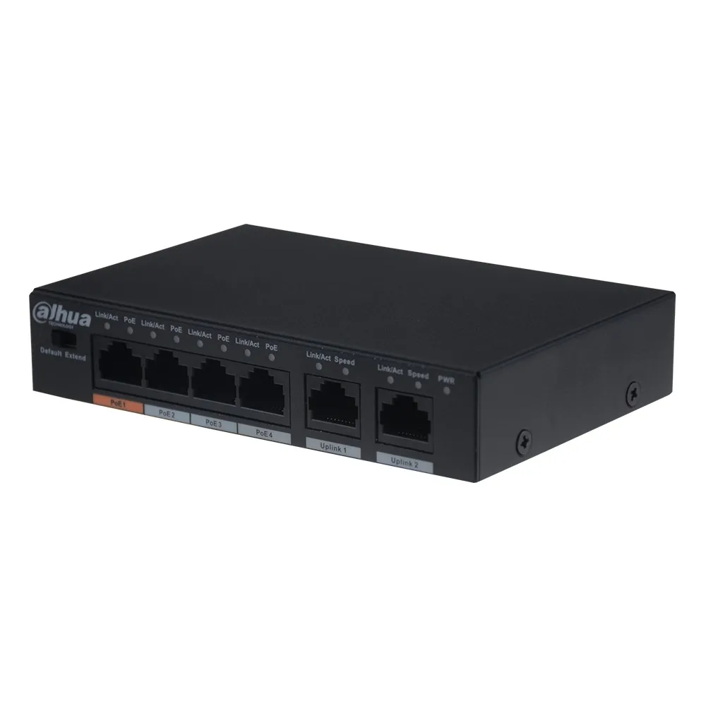 4ch PoE коммутатор DH-S1500C-4ET2ET-DPWR 4CH Ethernet коммутатор с 250 м мощность транзитное Расстояние Поддержка PoE + Здравствуйте-PoE протокол