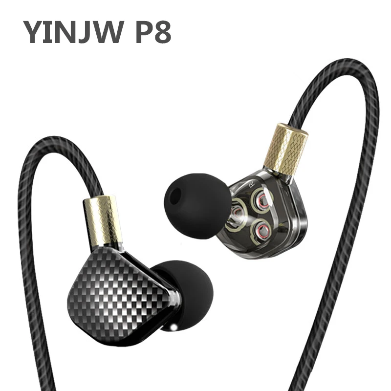 YINJW P8 3DB Three Dynamic Driver System Speakers HIFI Bass Subwoofer In Ear Stereo Sports Earphone Monitor Earbud Headset