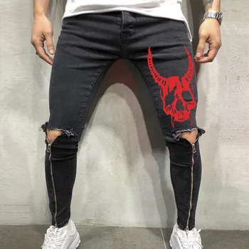 

Mens Cool Designer Brand Pencil Jeans Skinny Ripped Destroyed Stretch Slim Fit Hop Hop Pants With Holes For Men Printed Jeans