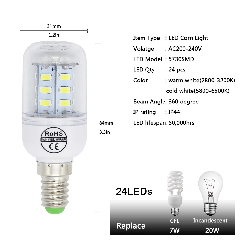 1 шт. 5730 SMD 24 36 48 56 69 72 светодиодный s E14 Светодиодный светильник CFL 10 Вт-30 Вт AC220V 230 В Светодиодный прожектор для внутреннего освещения с CE ROHS