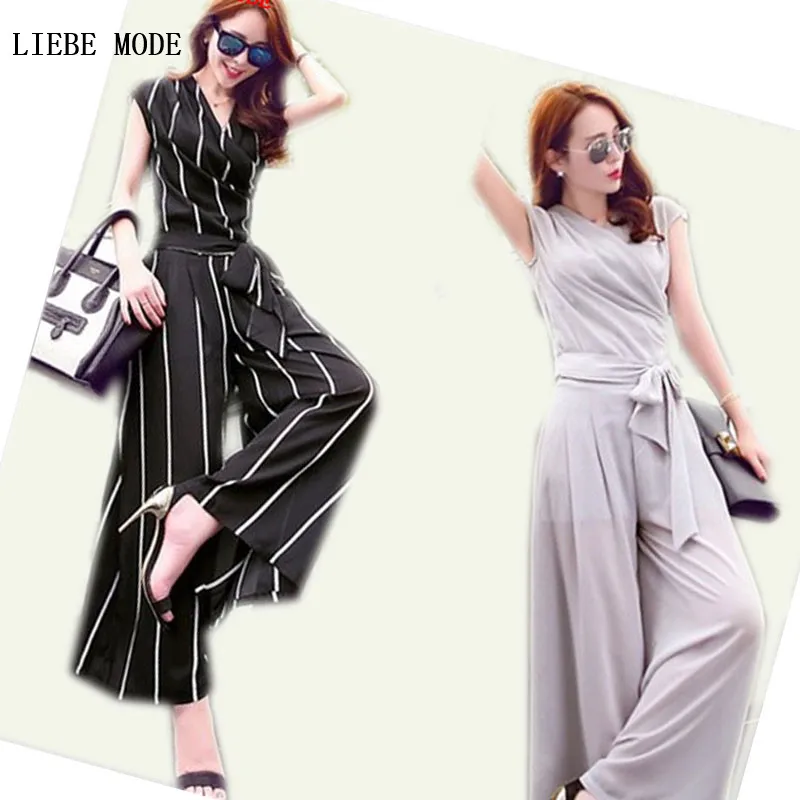 Short Sleeve Top+Wide Leg Pants Women's Dress Pant Suits Grey Black