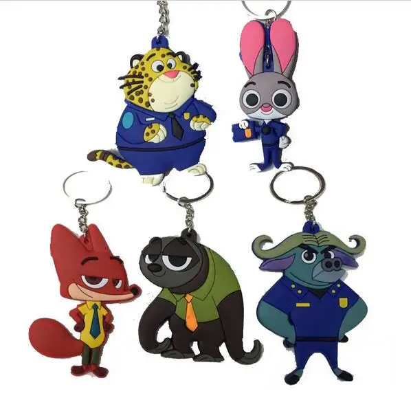 

Hottest Zootopia Figures Keychain Ring Toys Doll Set 2016 New Cartoon Animal rabbit Judy Hopps Nick Fox buffalo pendant