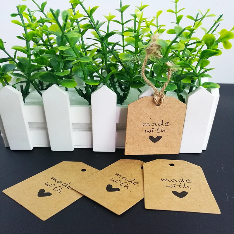 

100PCS Kraft paper+10M hang tag Hand Heart Design Paper Labels Packaging Wedding Birthday Party Decorations Gift Tags custom