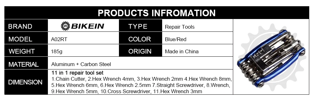 BIKEIN-11 в 1 многофункциональные инструменты для ремонта велосипедов Наборы для горной дороги велосипедный ключ цепь отвертки резак набор инструментов