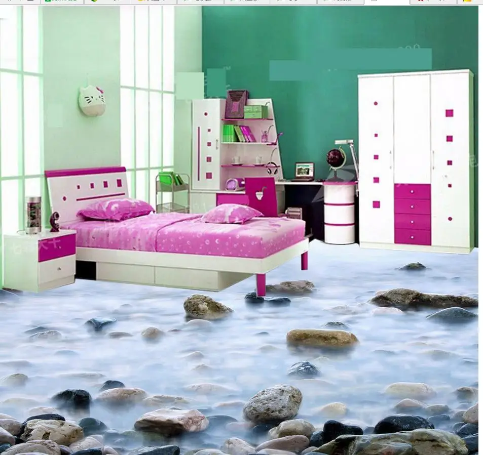 Custom 3D painting floor wallpaper PVC adhesive Cobblestone bathroom
