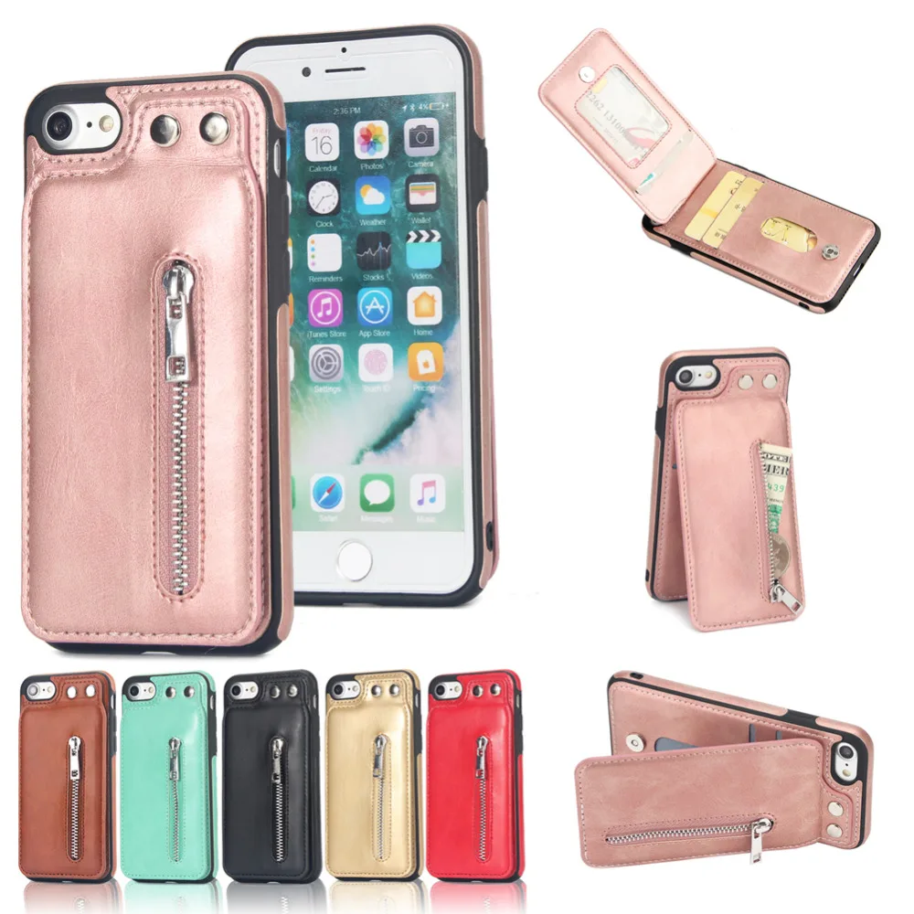 New Arrive Zipper Wallet Case For Apple Iphone 8 Case Luxury PU Leather Phone Case Back Cover ...
