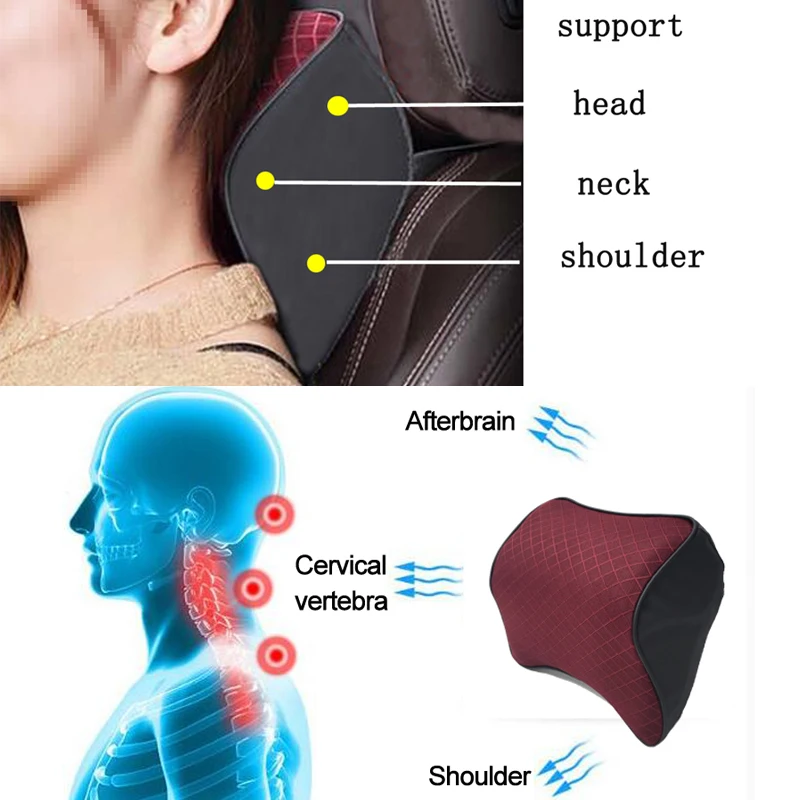 Один комплект, подушка для подголовника автомобиля из пены с эффектом памяти, Кожаная подушка для отдыха на шее, Подушка для спины, поясничная подушка для автомобиля, аксессуары для салона автомобиля