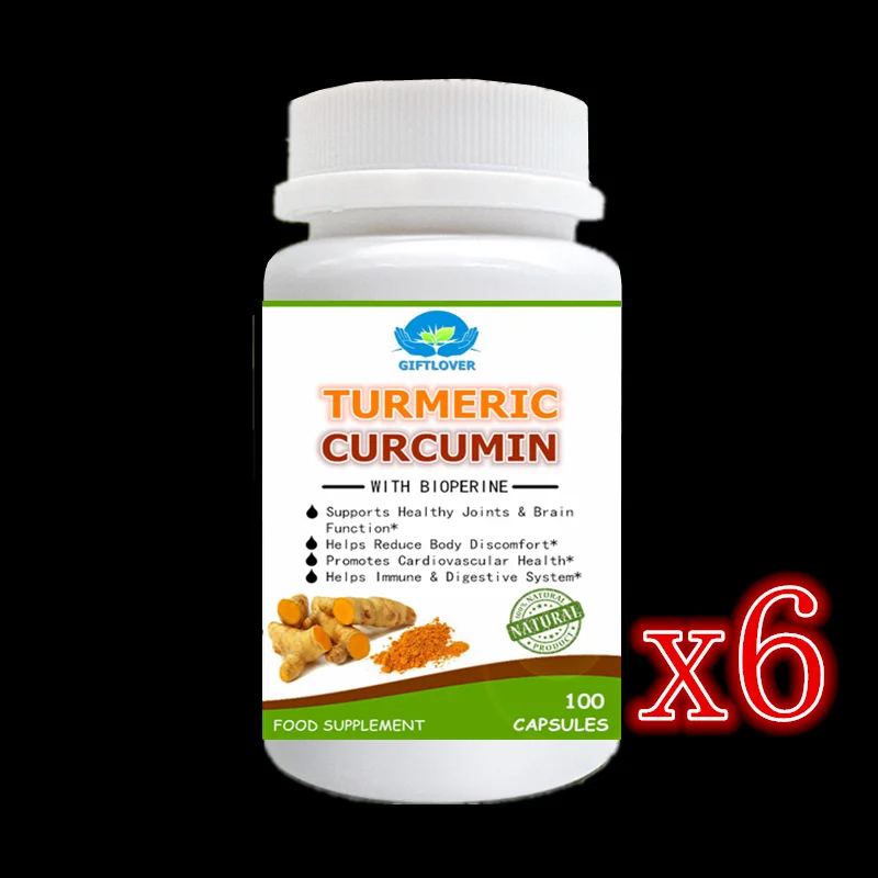 

6 bottle 600pcs, Curcumin + Bioperine,Better Absorption,Joint Pain Relief,Anti-Inflammatory,Antioxidant.Turmeric+ Black Pepper