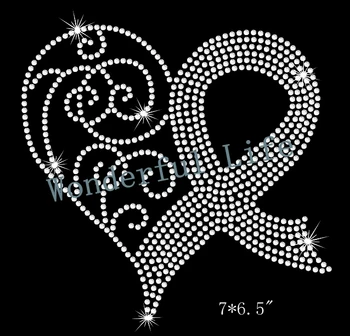 

Free shipping rhinestone iron on transfer special design love Breast Cancer Awareness Ribbon Heart Rhinestone