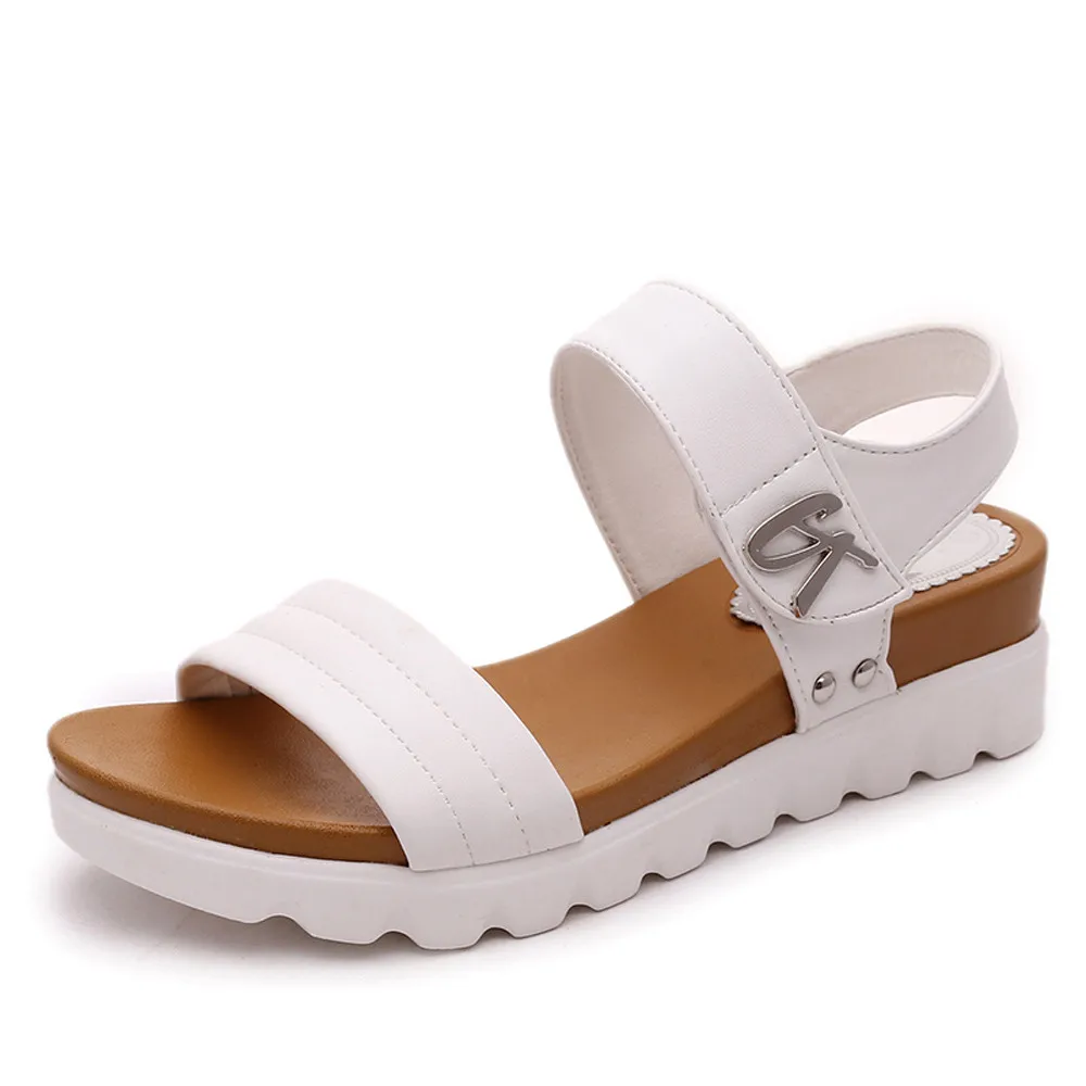 

2019 New Womens Summer Sandals Open Toe Chunky Buckle Strap Flat Sandals Soft comfortable Wedge shoes ladies casual sandals