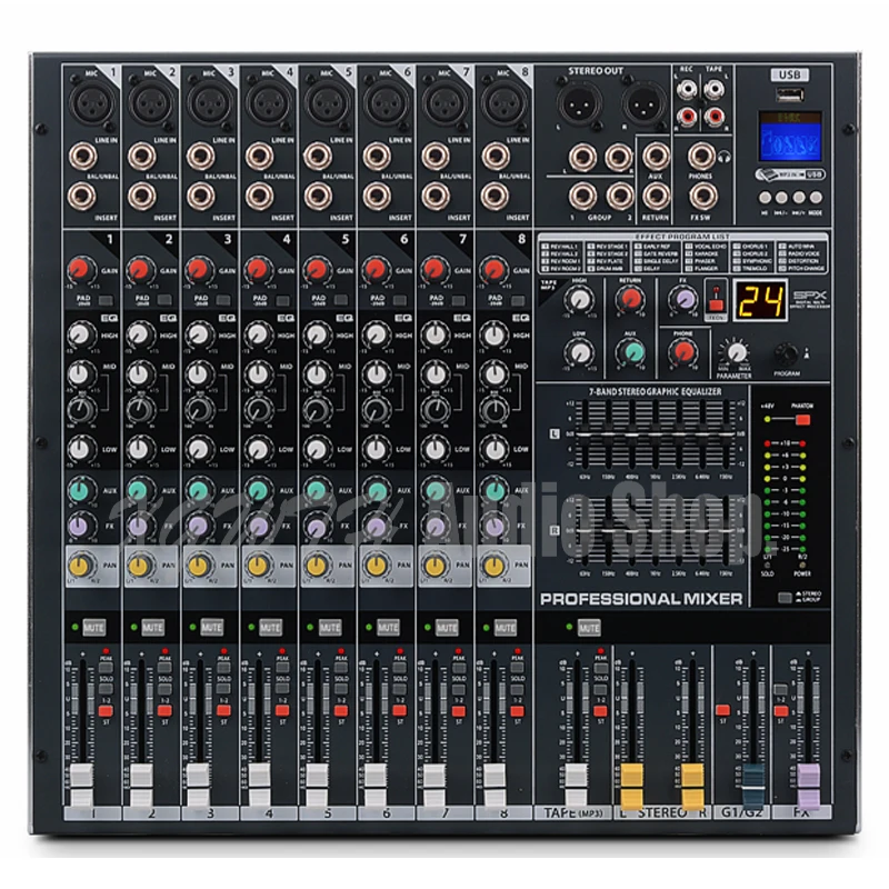 

Professional Mixer 8 Channels 24 Kinds Of Digital Effects With Two Series Stage Performance Dedicated