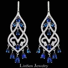 Роскошный старинный синий/белый/красный свадебные/вечерние/подарок серьги для женщин, микро проложили AAA кубического циркония серьги-капли