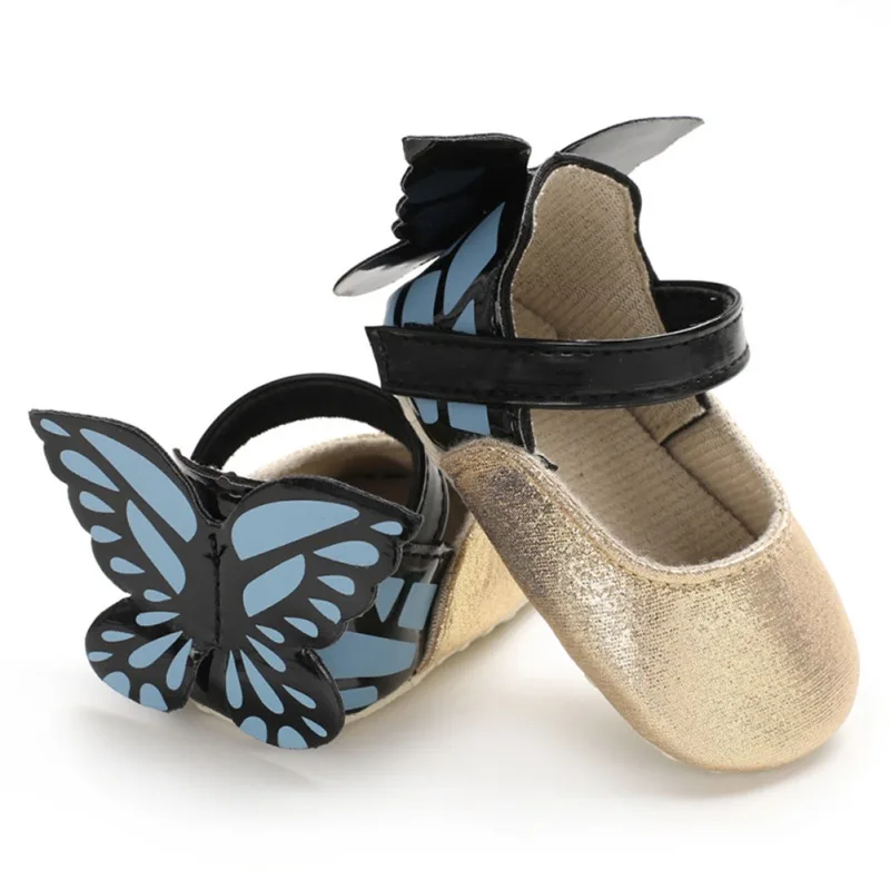 Обувь для маленьких девочек; Милая обувь принцессы с бабочками для новорожденных; обувь для девочек с мягкой подошвой из искусственной кожи