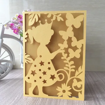 

20pcs/lot Laser Cut Beautiful Girl Pattern Customizable Invitations Card Birthday Party Decorations Blessing Card