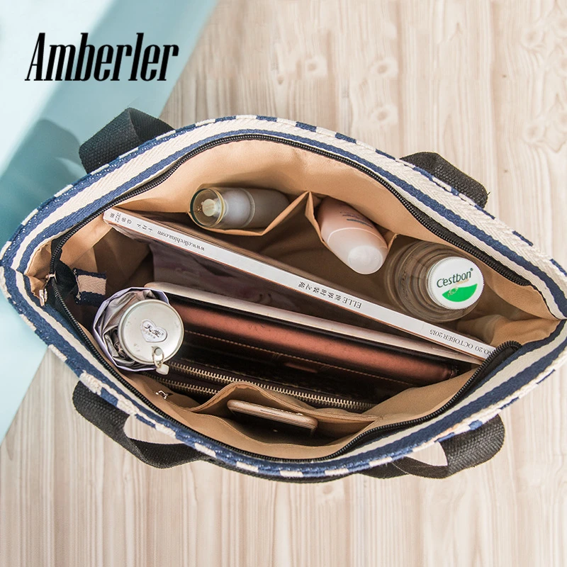 Amberler женские парусиновые сумки полосатые через плечо высокое качество женская