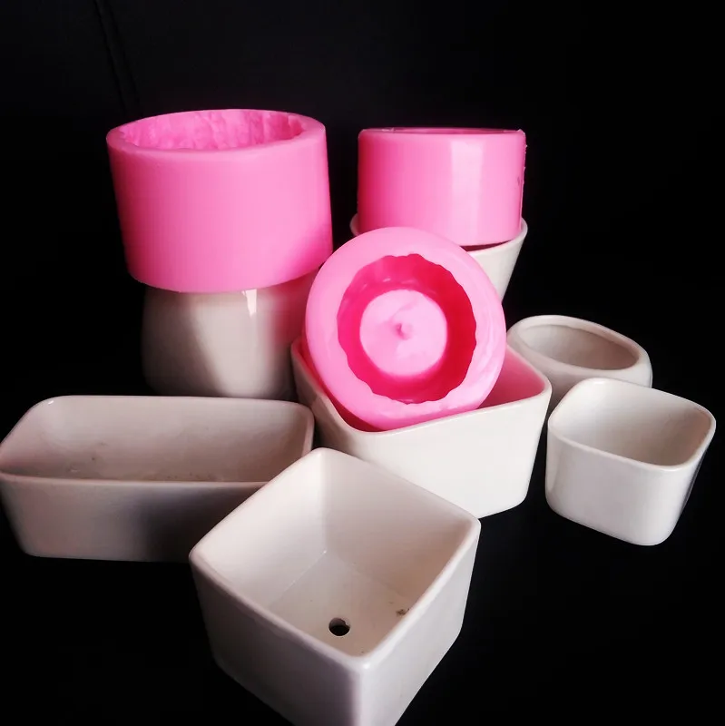 Square Rectangle Ceramic Clay Mold for Gardening flowerpot making Desktop Concrete pot molds Round Cement Silicone Vase Mould